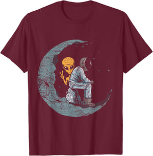 Planets Moon Spaceship Astronaut T-Shirt - T-Shirt | Maroon