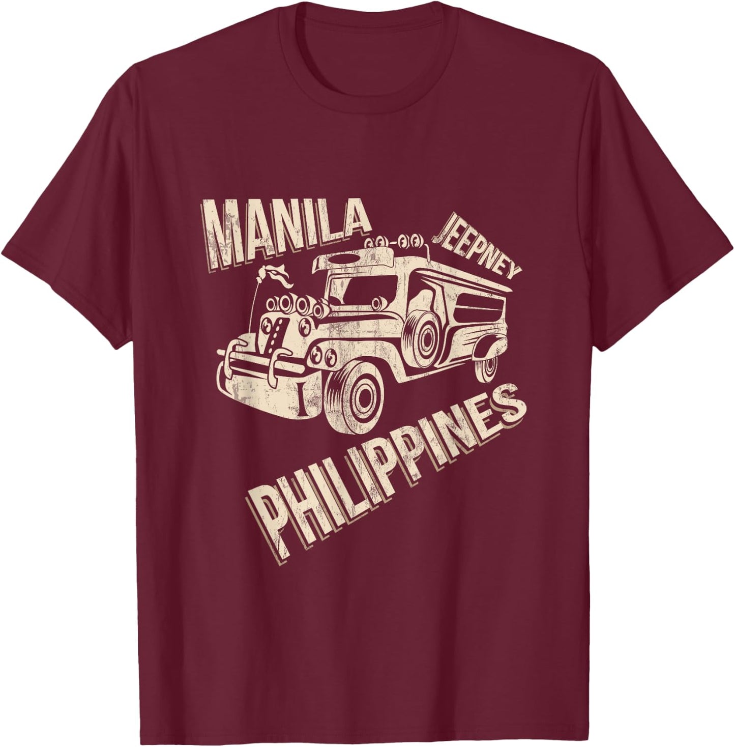 Manila Retro Philippines Jeepney T-Shirt - T-Shirt | Maroon