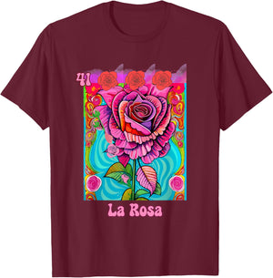 La Rosa, the Rose, Mexican bingo card in a traditional game. T-Shirt - T-Shirt | Maroon