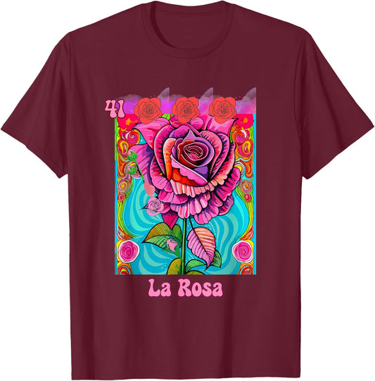La Rosa, the Rose, Mexican bingo card in a traditional game. T-Shirt - T-Shirt | Maroon