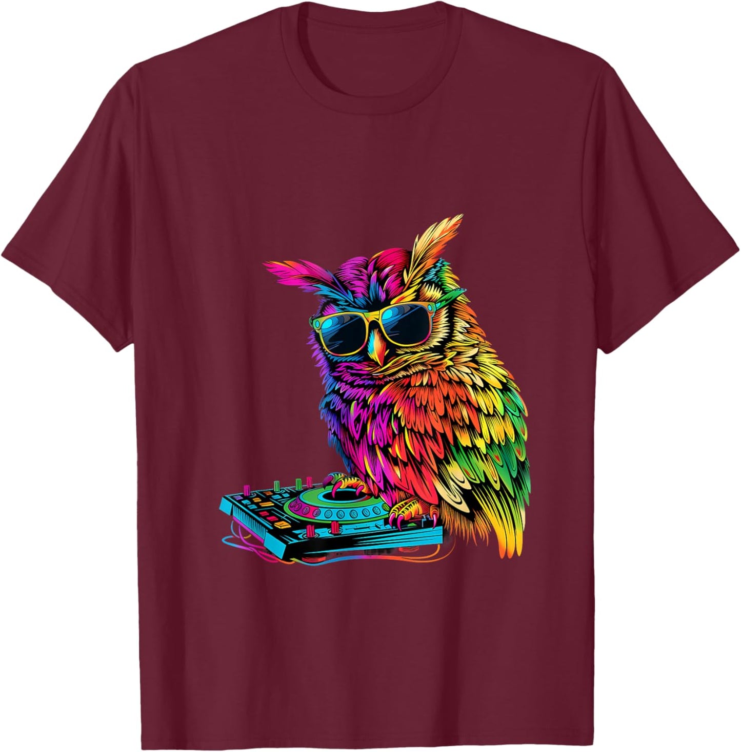 Owl DJ House Music Beatmaker Owl Lover Turntable DJ Owl T-Shirt - T-Shirt | Maroon