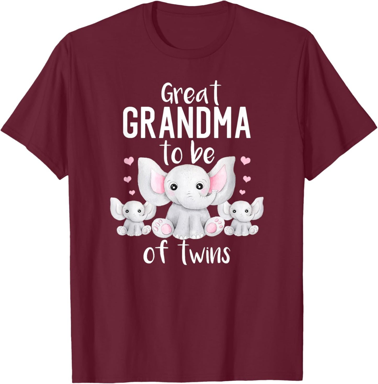 Great Grandma To Be Of Twins Elephant Baby Shower T-Shirt - T-Shirt | Maroon