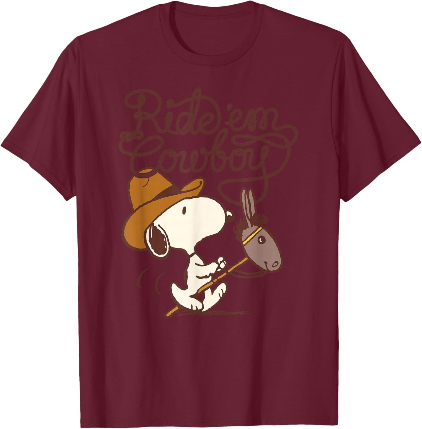 Peanuts - Western Snoopy Ride Em Cowboy T-Shirt - T-Shirt | Maroon