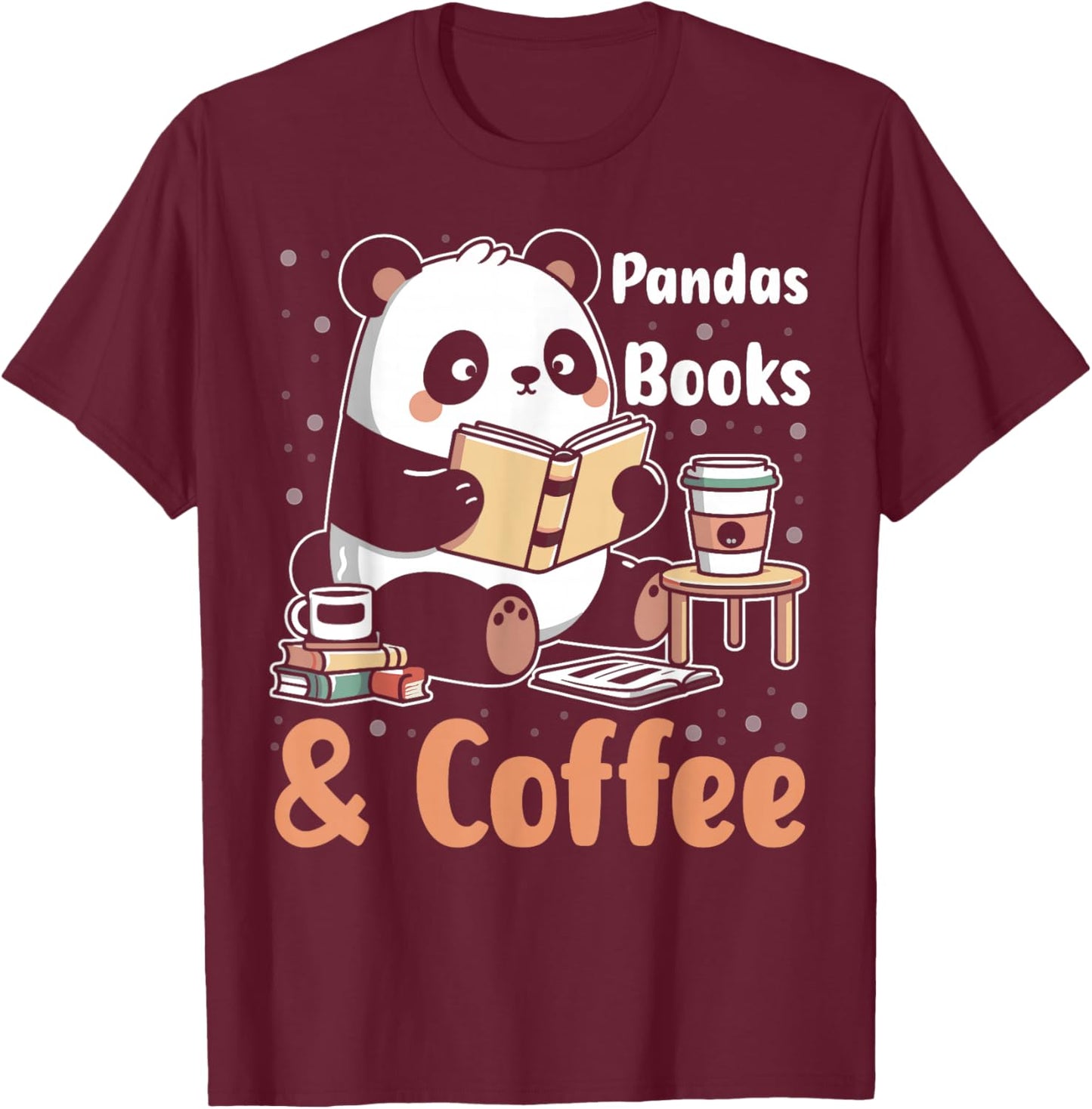 Books Reading Reader Panda - Funny Panda Books and Coffee T-Shirt - T-Shirt | Maroon