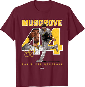 Number and Portrait Joe Musgrove San Diego MLBPA T-Shirt - T-Shirt | Maroon