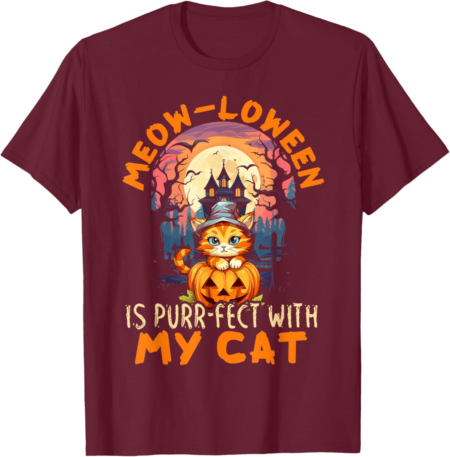 Cat Halloween Pet Trick Or Treat Spooky Kitty Lover Men Women Kids T-Shirt - T-Shirt | Maroon