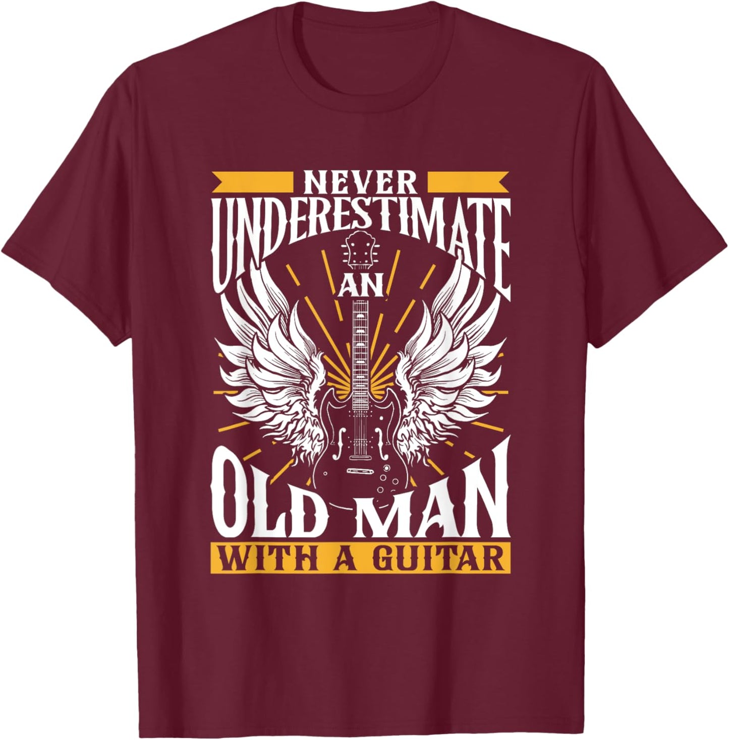 Playing Guitars Guitarists Instrument Men's Black Modern , Small, Short Sleeve, , Ribbed Cuff, Cotton 60% Polyester 40% T-Shirt - T-Shirt | Maroon