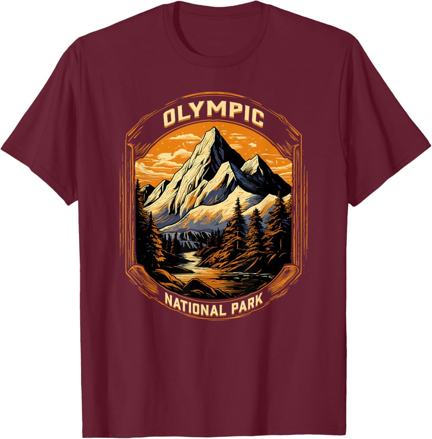 Olympic National Park Mountain River Tourist Souvenir T-Shirt - T-Shirt | Maroon