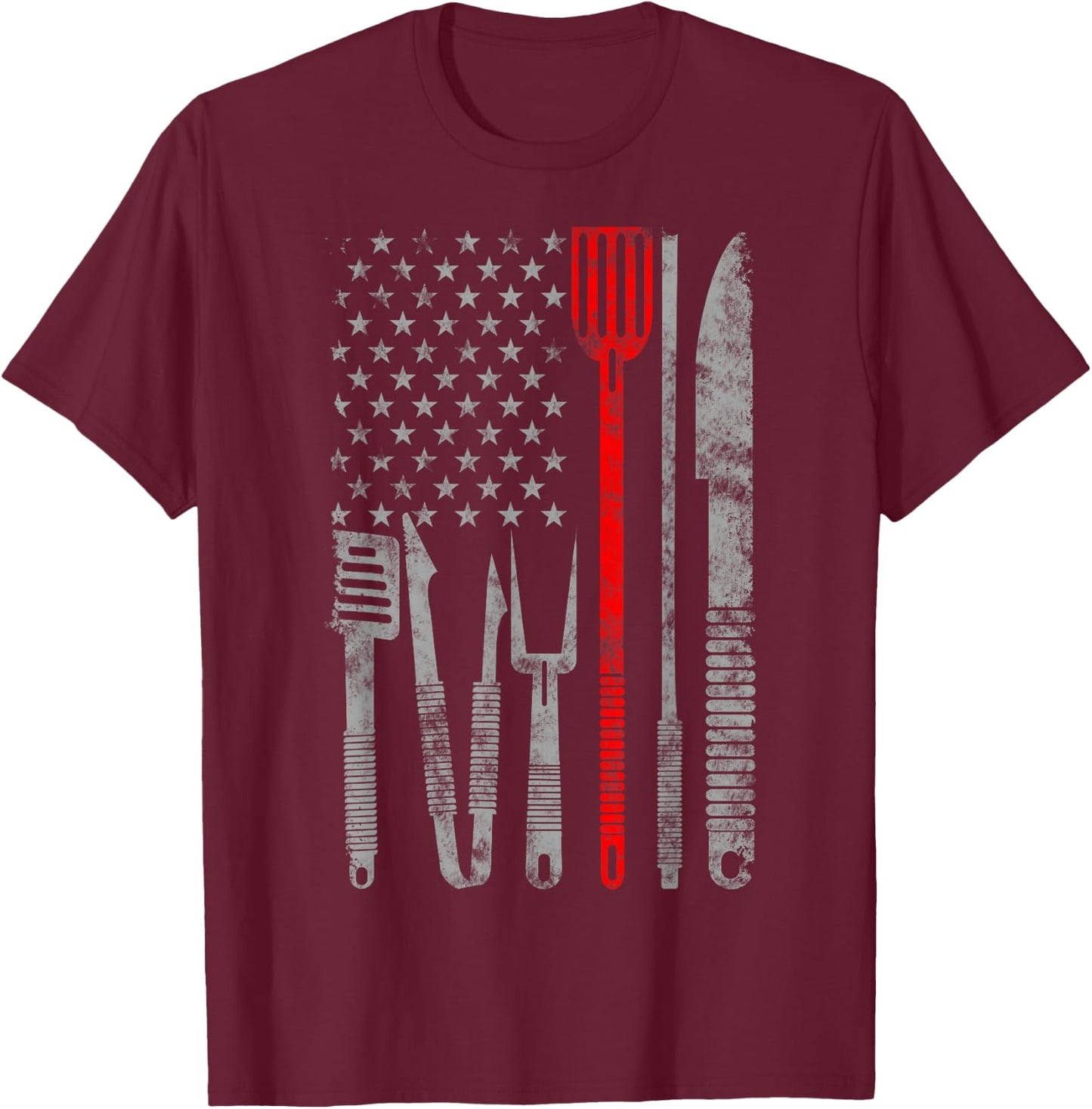 BBQ grill cooking chef thin red line USA flag gifts for chef T-Shirt - T-Shirt | Maroon