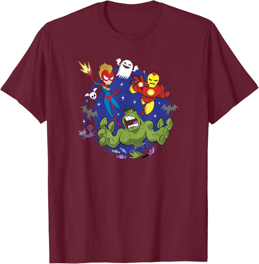 Marvel Halloween Hulk Ms. Marvel Iron Man Trio T-Shirt - T-Shirt | Maroon