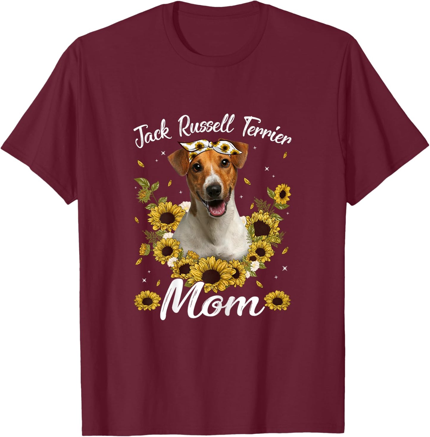 Cute Jack Russell Terrier Mom Sunflower Dog Mom Mother's Day T-Shirt - T-Shirt | Maroon