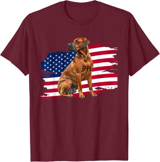 USA Flag 4th Patriotic Rhodesian Ridgeback Lover T-Shirt - T-Shirt | Maroon