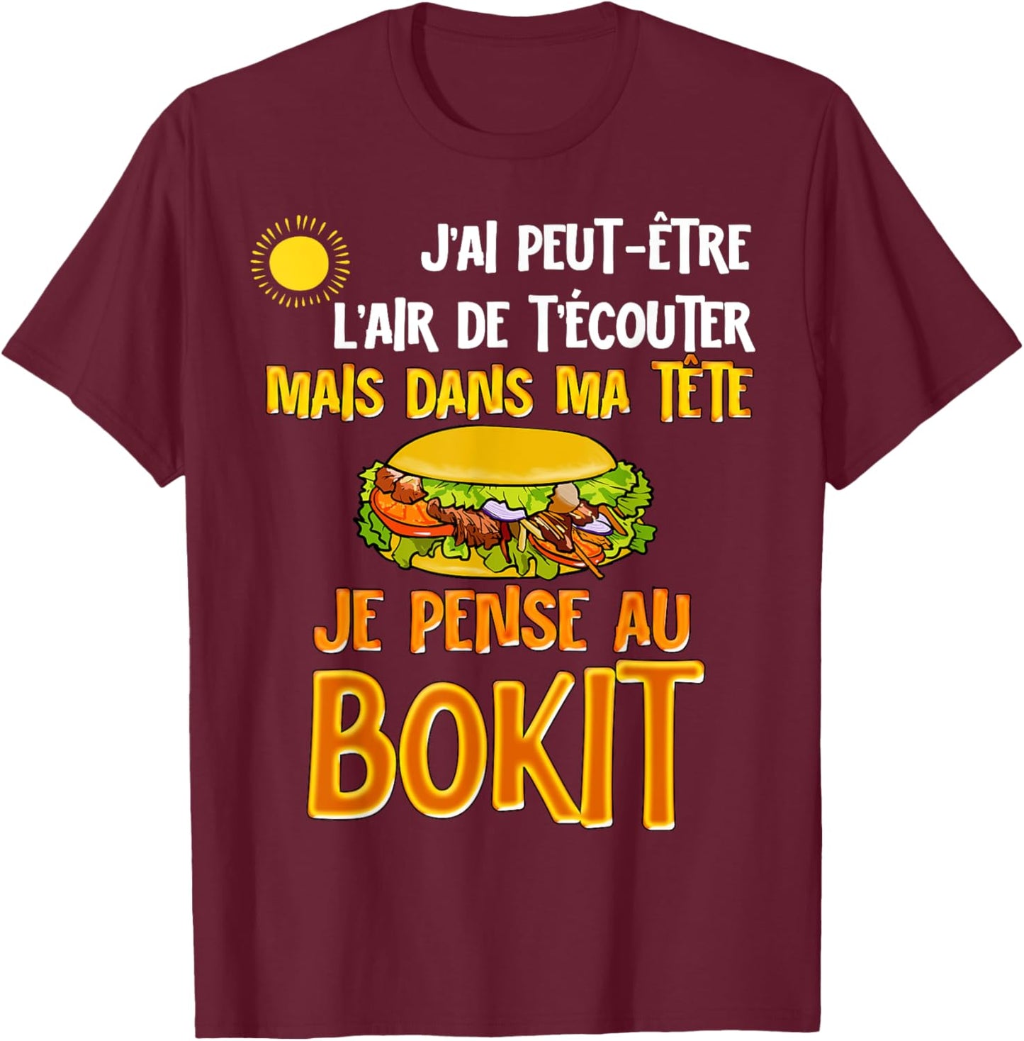 Guadeloupe Bokit Cuisine Antilles Humour Travel Tropical , Black, S T-Shirt - T-Shirt | Maroon
