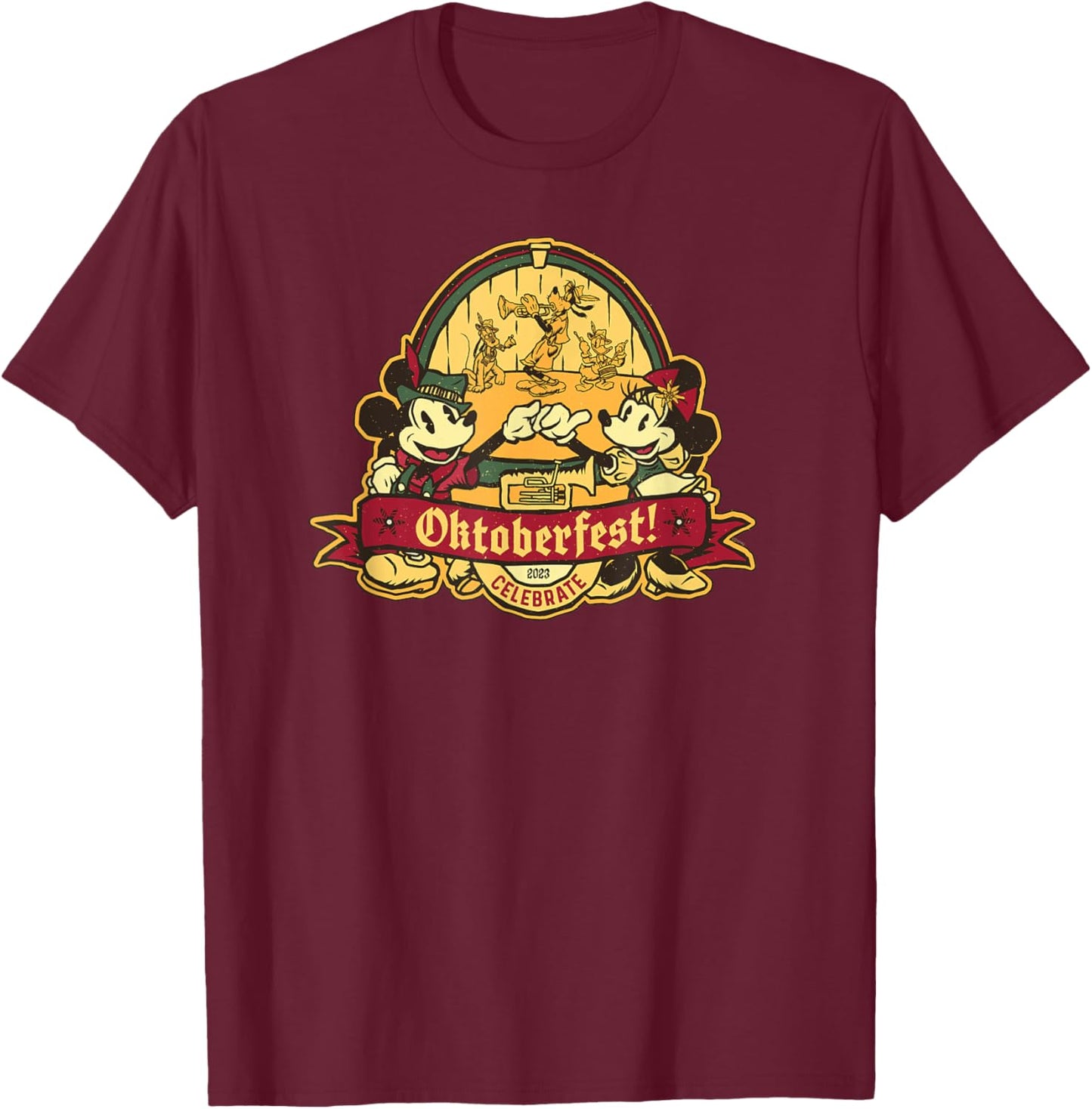 Disney Mickey and Minnie Mouse Celebrate Oktoberfest 2023 T-Shirt - T-Shirt | Maroon