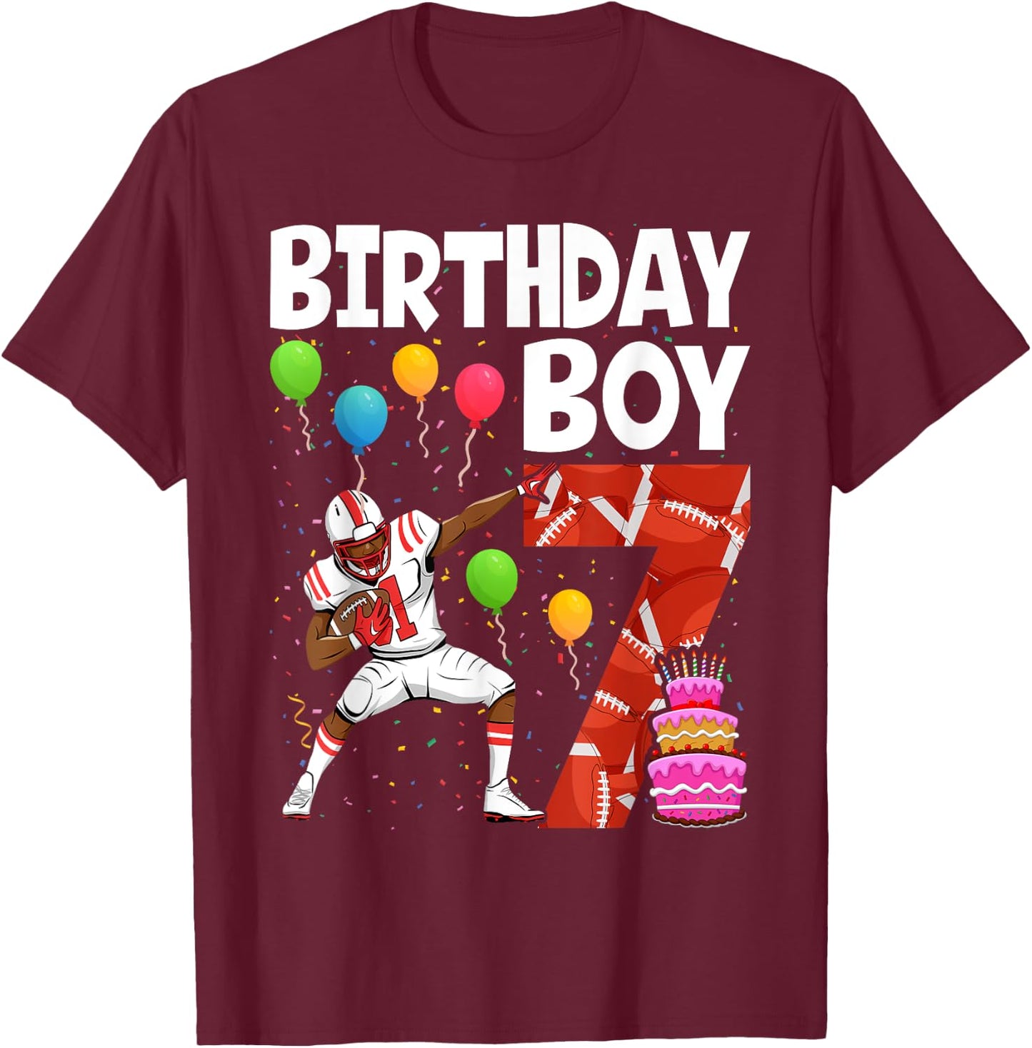 7 Years Old Boy Football Player 7th Football Birthday Boys T-Shirt - T-Shirt | Maroon
