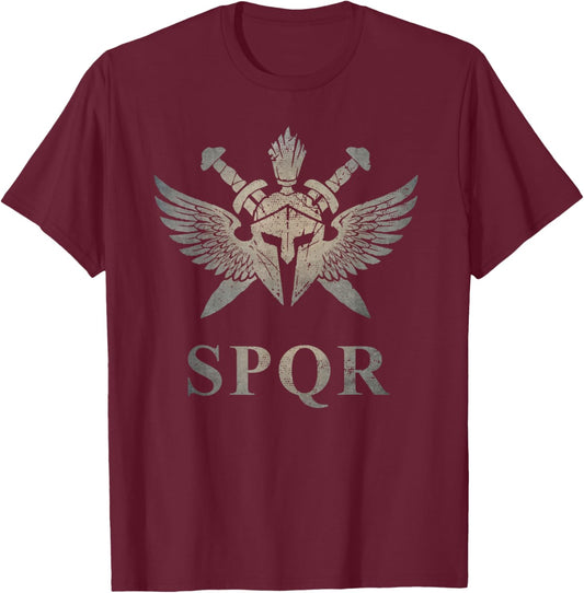 SPQR Roman Legion Soldier Gladiator Swords Eagle Wing Helmet T-Shirt - T-Shirt | Maroon