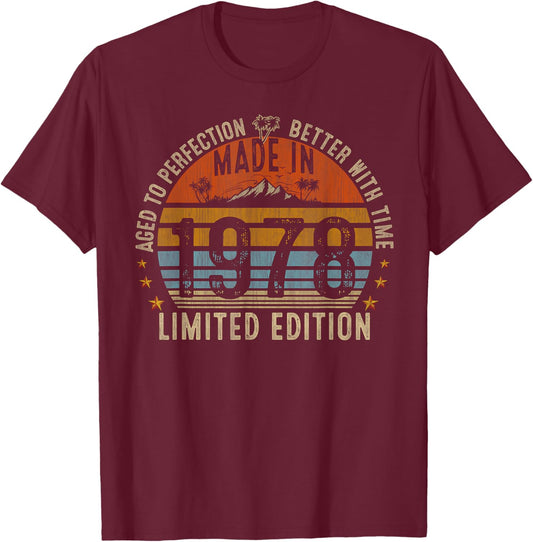 47th Birthday Gifts Men Women Vintage 1978 Limited Edition T-Shirt - T-Shirt | Maroon