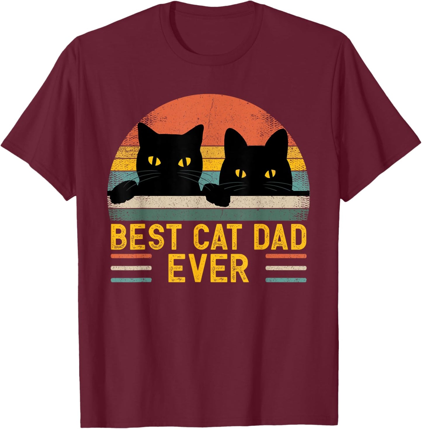Best Cat Dad Ever Retro Style Black Cats Lover T-Shirt - T-Shirt | Maroon