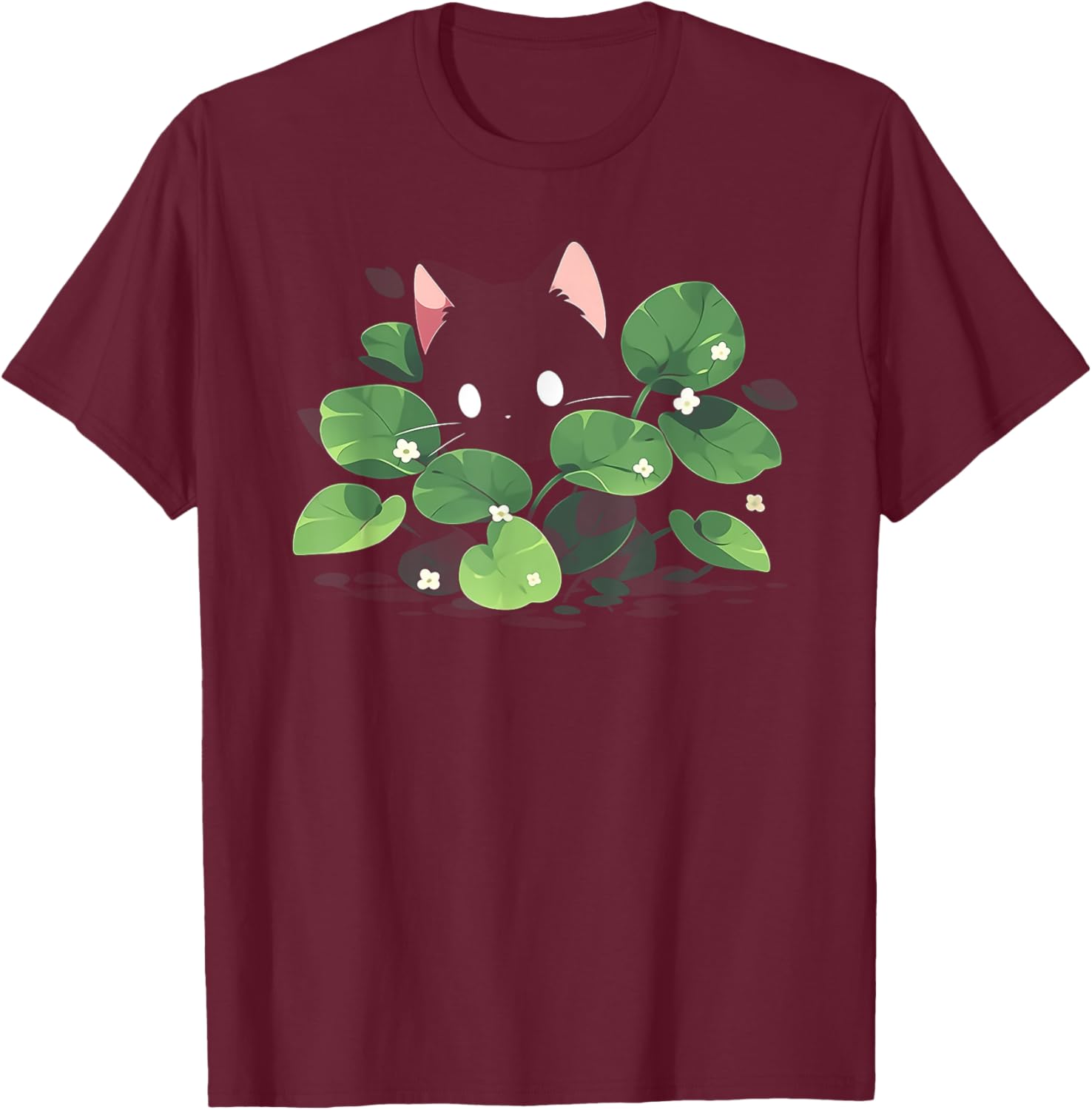 Kawaii Black Cat with Sprout | Crazy Plant Lady Plants Lover T-Shirt - T-Shirt | Maroon