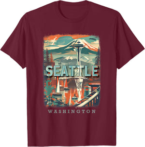 Seattle Washington WA Emerald City Skyline SD270 T-Shirt - T-Shirt | Maroon