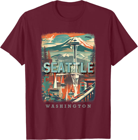 Seattle Washington WA Emerald City Skyline SD270 T-Shirt - T-Shirt | Maroon