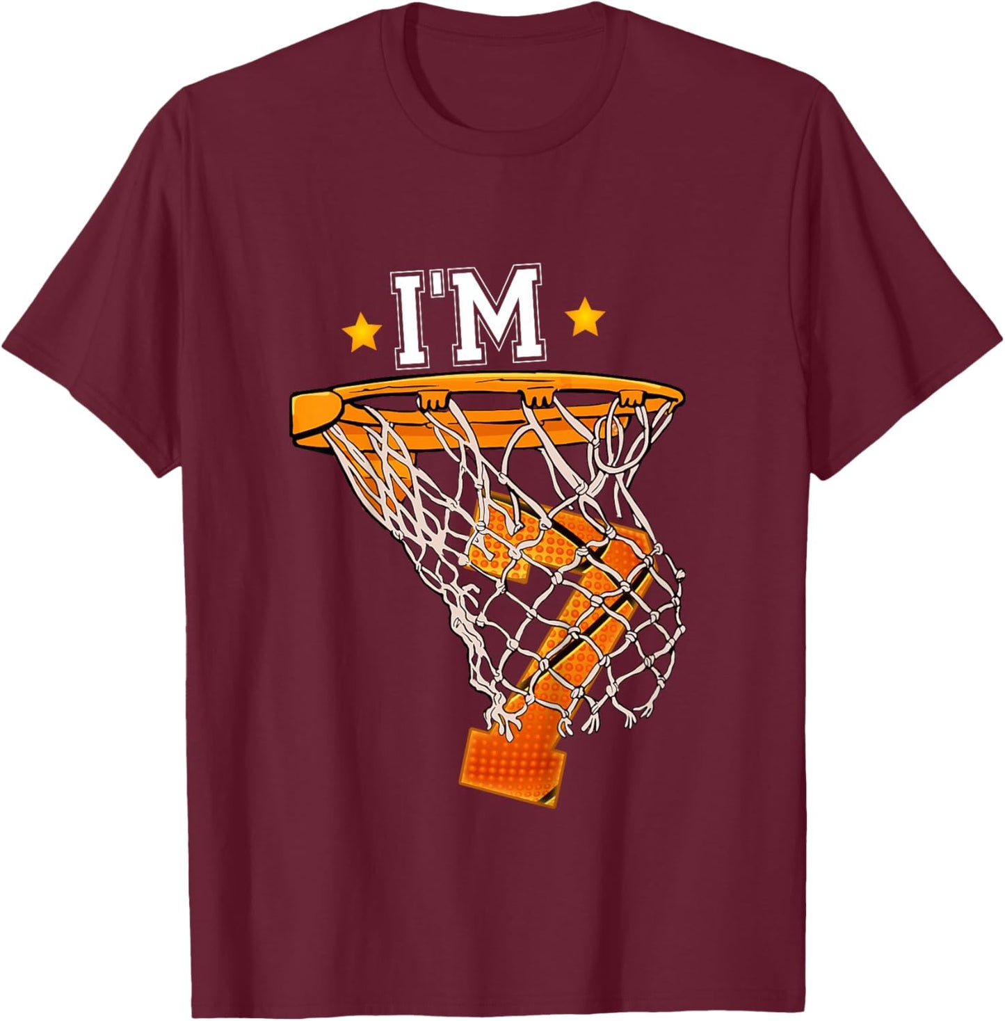 7th Birthday Basketball Shirt I'm 7 Boy Girl 6th Birthday T-Shirt - T-Shirt | Maroon