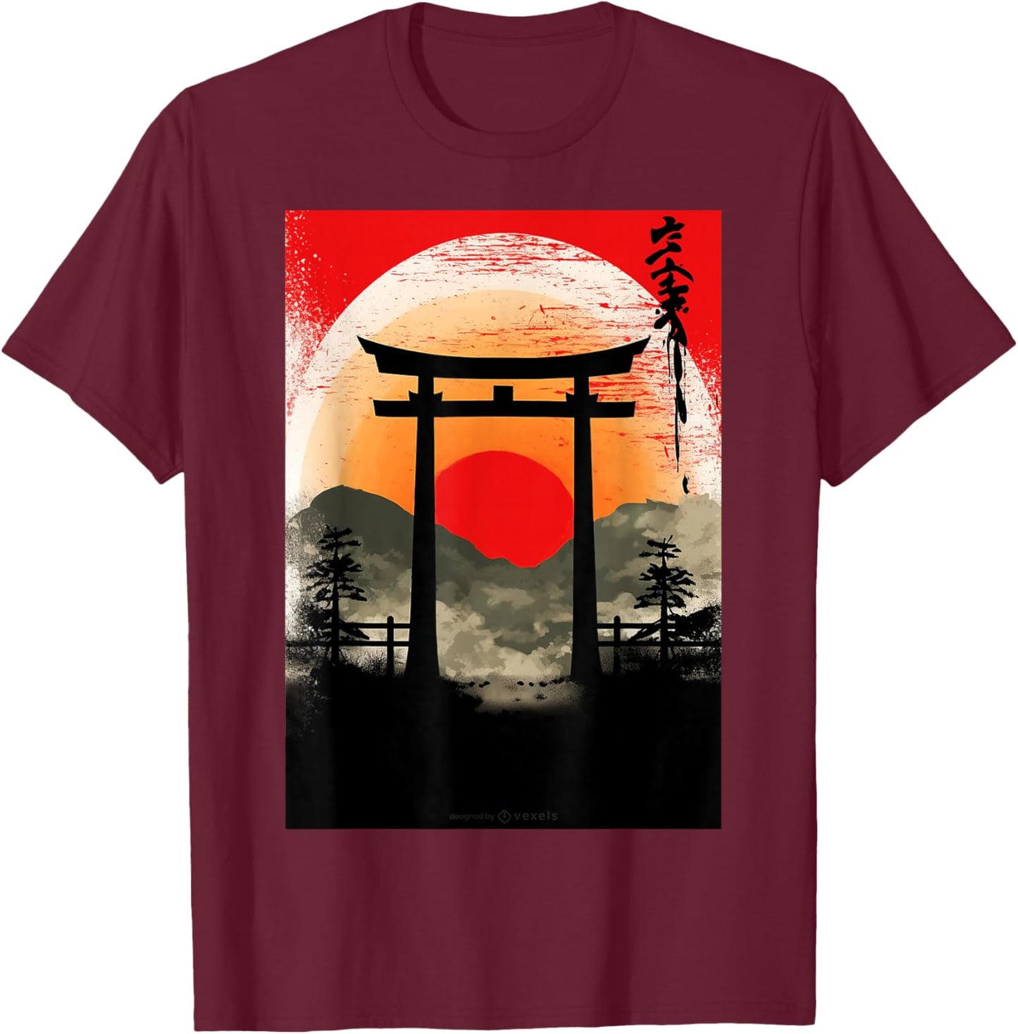 Japanese Tori Gate T-Shirt - T-Shirt | Maroon