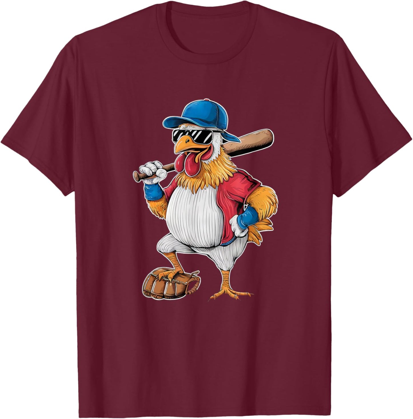 Chicken Baseball Player Funny Sports Design T-Shirt - T-Shirt | Maroon