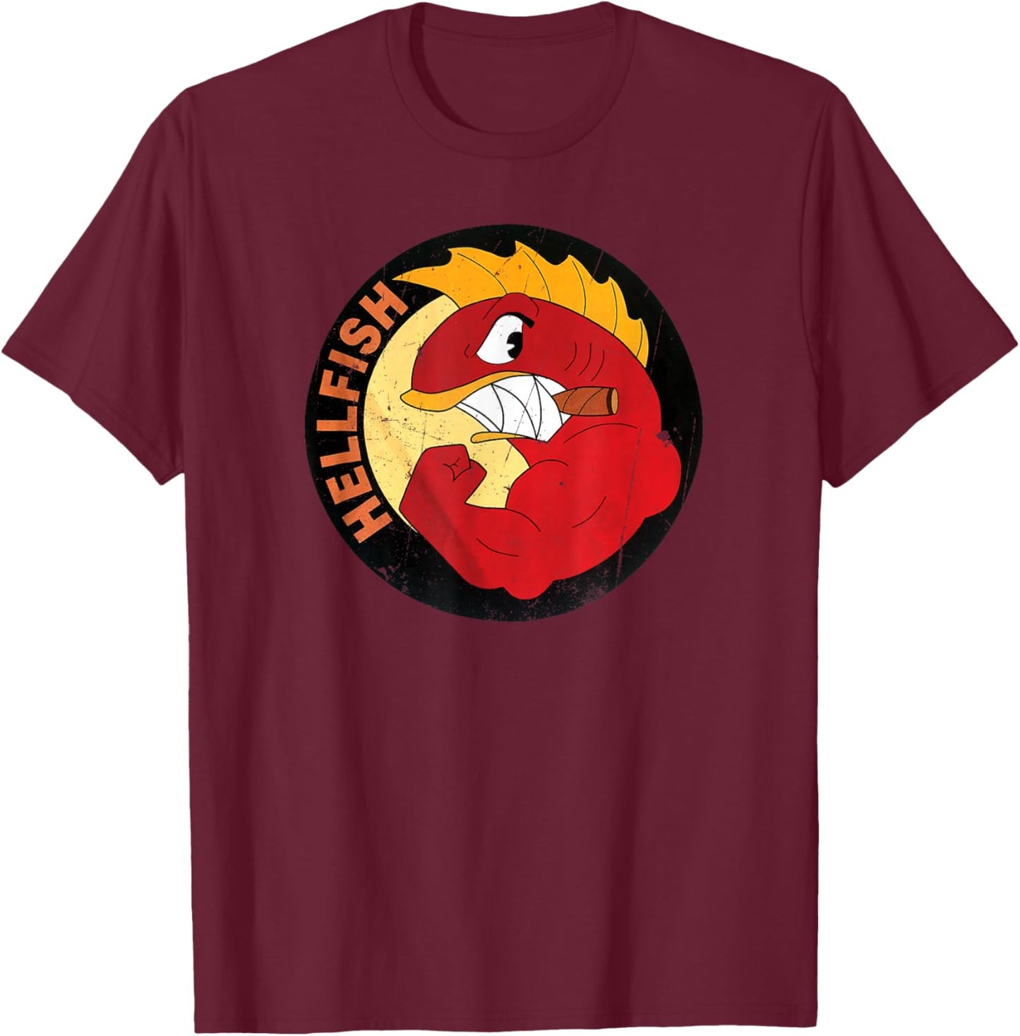 Flying Hellfish Raging Grandpa Abe -Distressed Finish T-Shirt - T-Shirt | Maroon