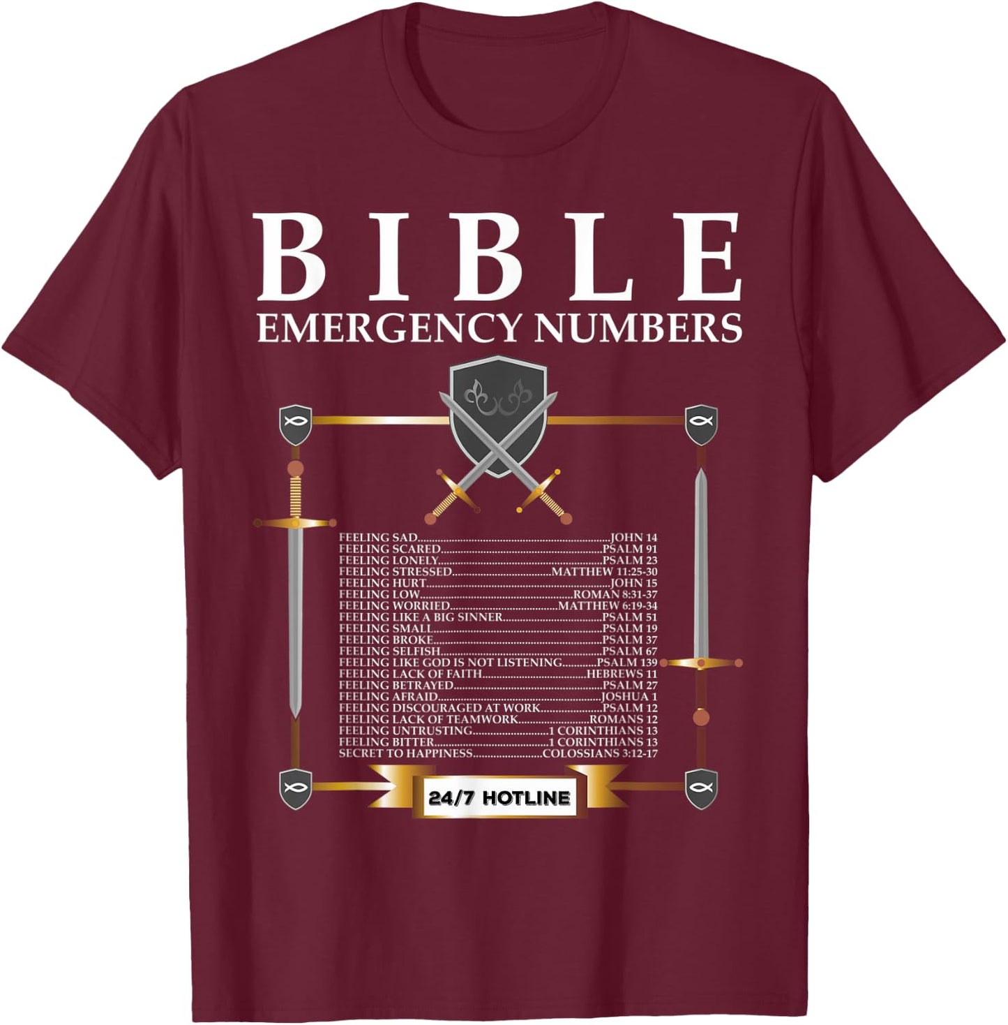 Bible Emergency Hotline Numbers - Cool Christian Bible Verse T-Shirt - T-Shirt | Maroon