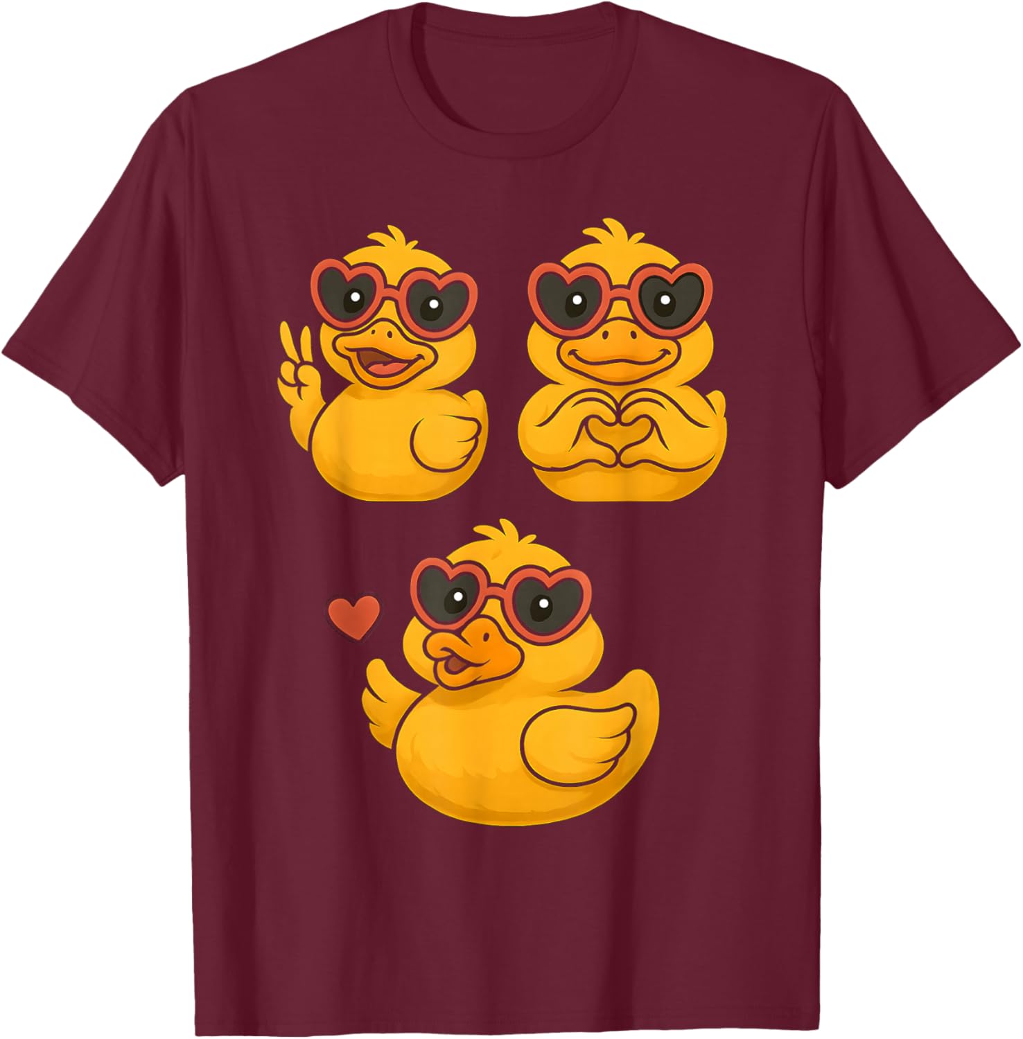 Rubber Duck Peace Heart Love Girl's Women's Rubber Duckie T-Shirt - T-Shirt | Maroon
