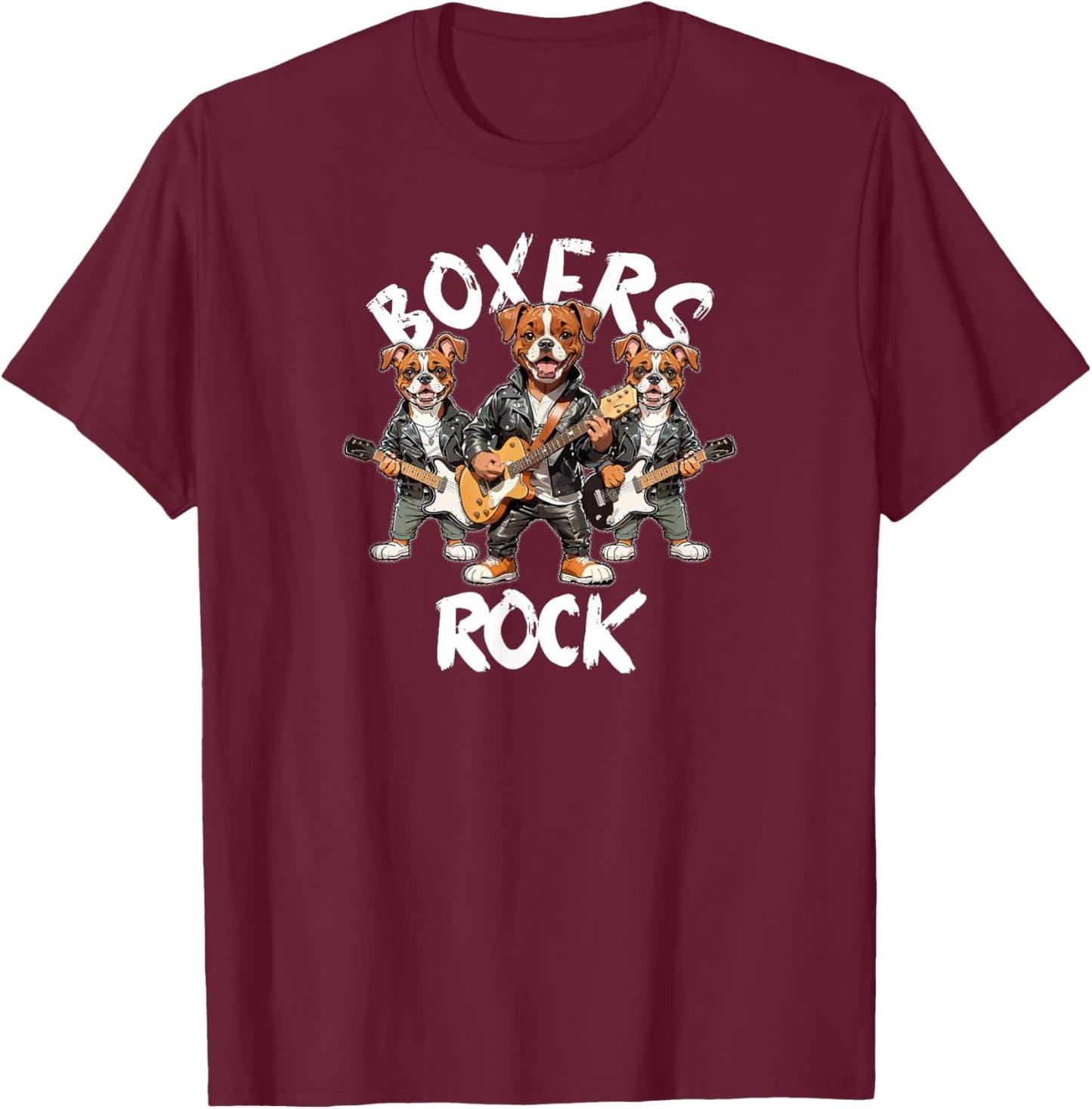 Boxers Rock Cool Boxer Dog Trio Rocking Playing Guitar Men Women Kids T-Shirt - T-Shirt | Maroon