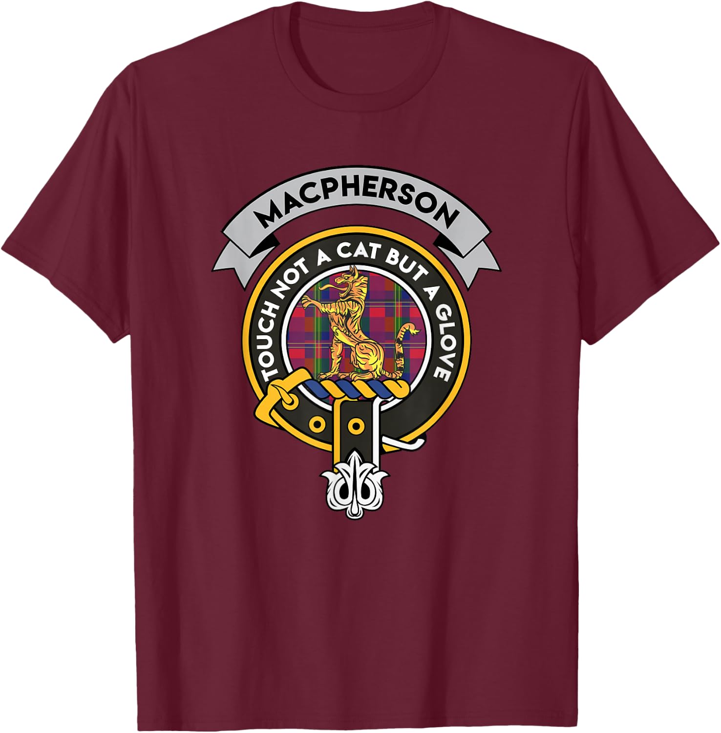 Macpherson Clan Badge Shirt - Scottish Tartan Shirt T-Shirt - T-Shirt | Maroon