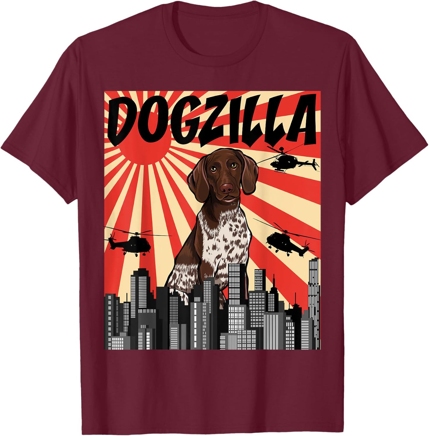 Funny Retro Japanese Dogzilla German Shorthaired Pointer T-Shirt - T-Shirt | Maroon