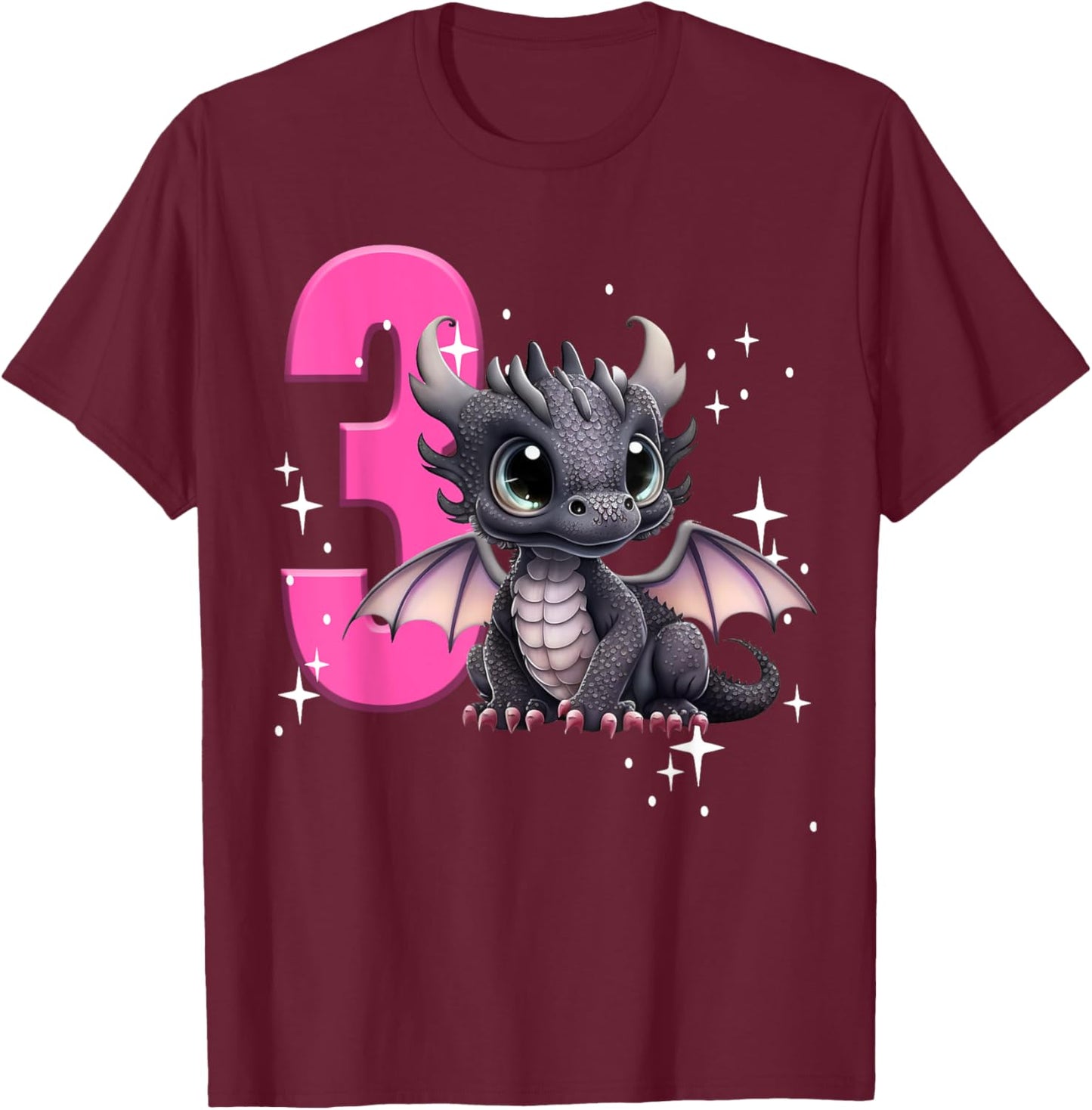 3rd Birthday Shirt Dragon Party Birthday Girl Toddler Three T-Shirt - T-Shirt | Maroon