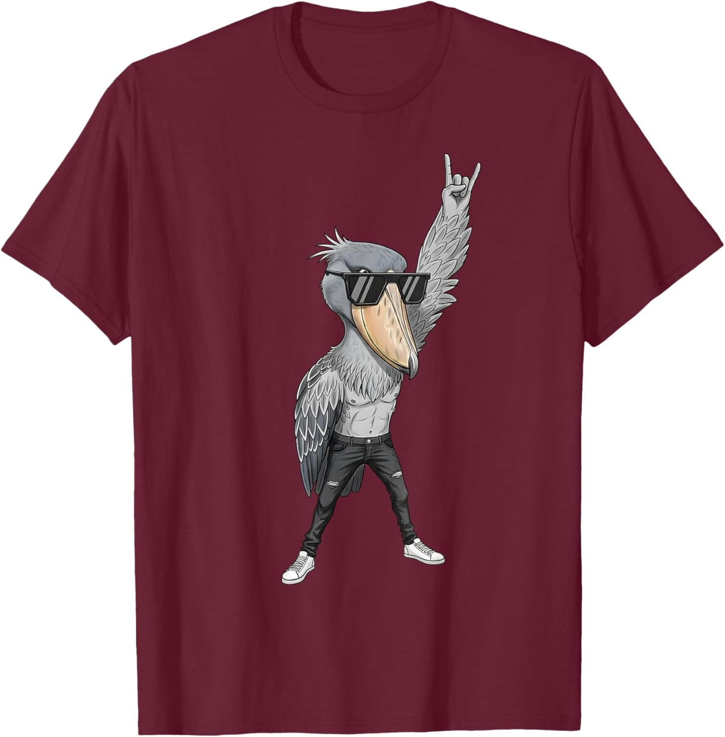 Cool Rocker Shoebill Cigogne Oiseau en Cuir Biker Tenue T-Shirt - T-Shirt | Maroon
