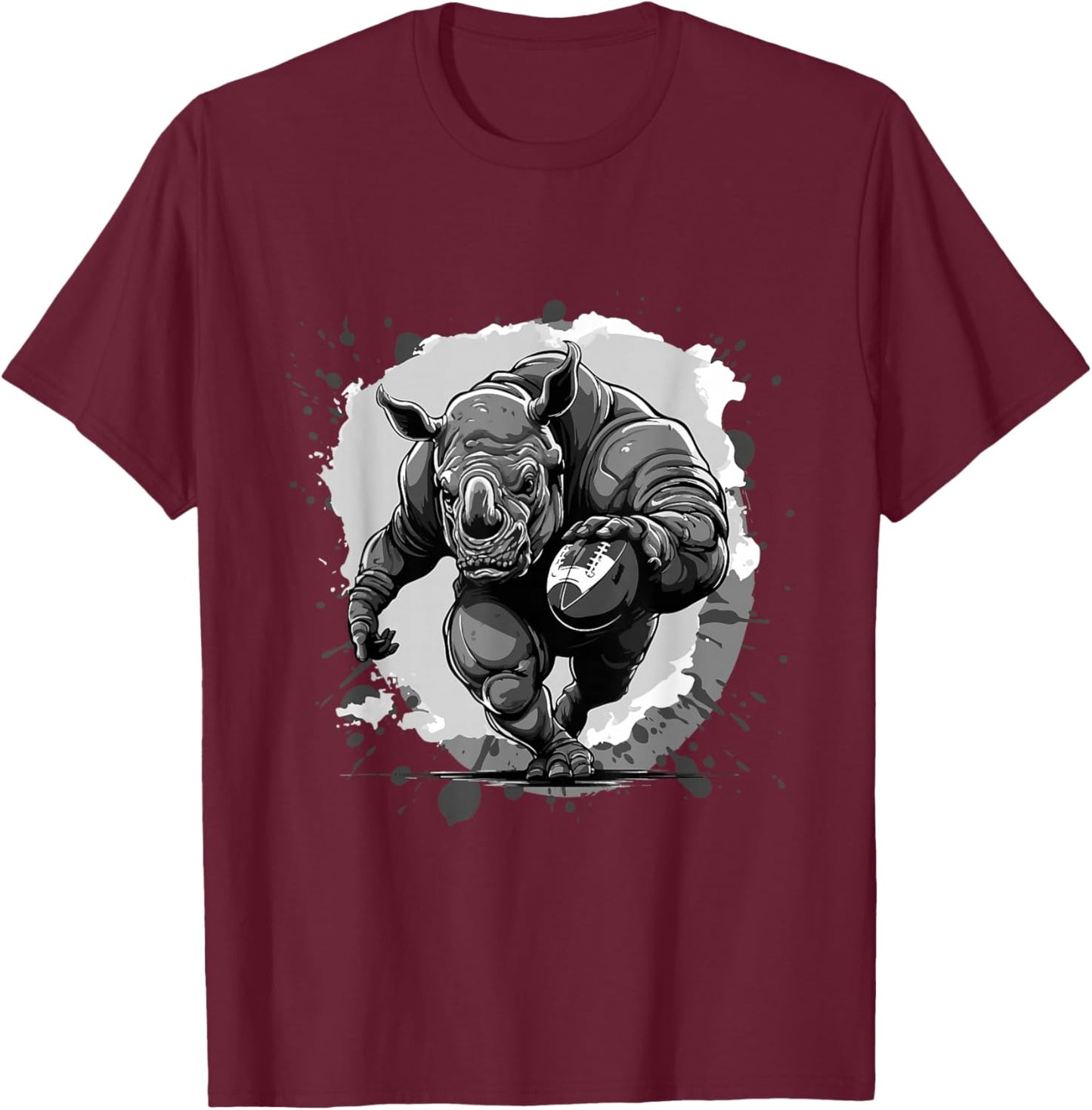 Rhino Playing American Football Sport T-Shirt - T-Shirt | Maroon
