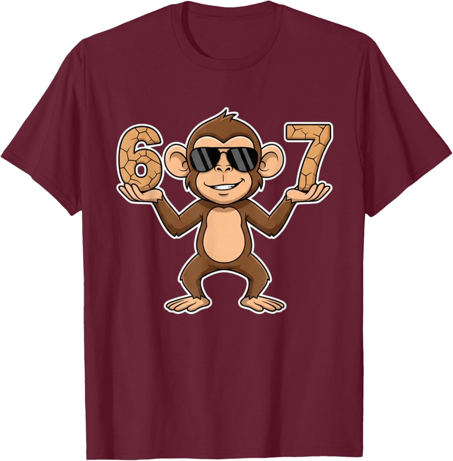 67 Monkey Sunglasses 67 Gen Alpha Slang Funny six Seven Meme T-Shirt - T-Shirt | Maroon