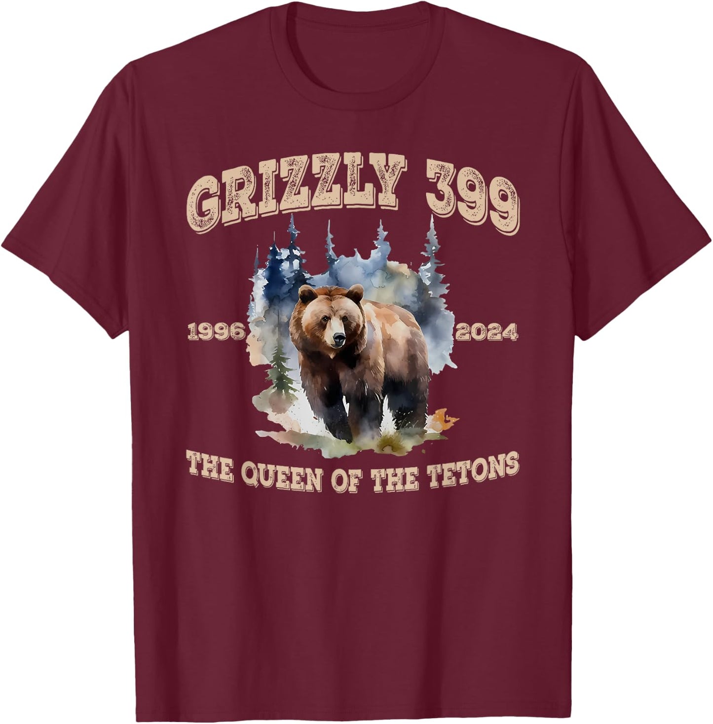 Queen Of The Tetons Grizzly 399 Bear National Park 1996-2024 T-Shirt - T-Shirt | Maroon