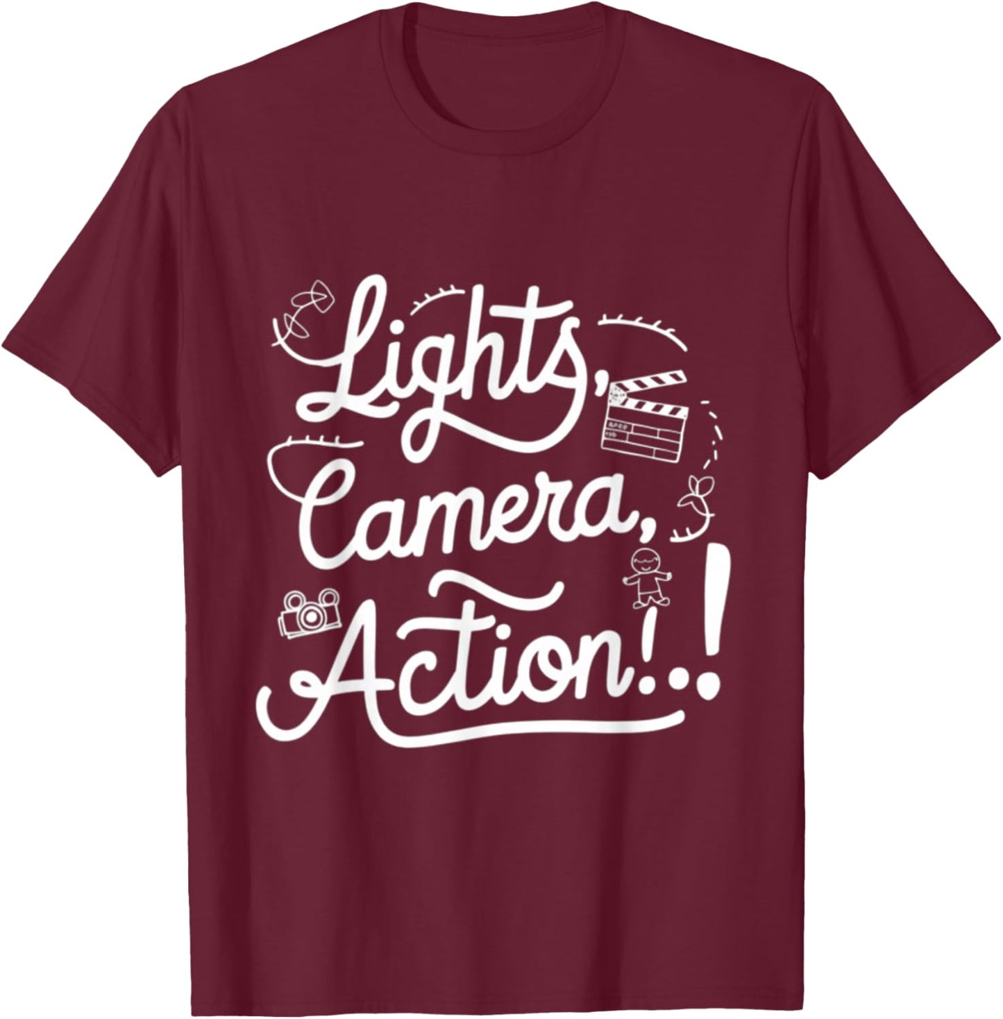 Director Film Crew Lights Camera Action Video Producer Quote T-Shirt - T-Shirt | Maroon