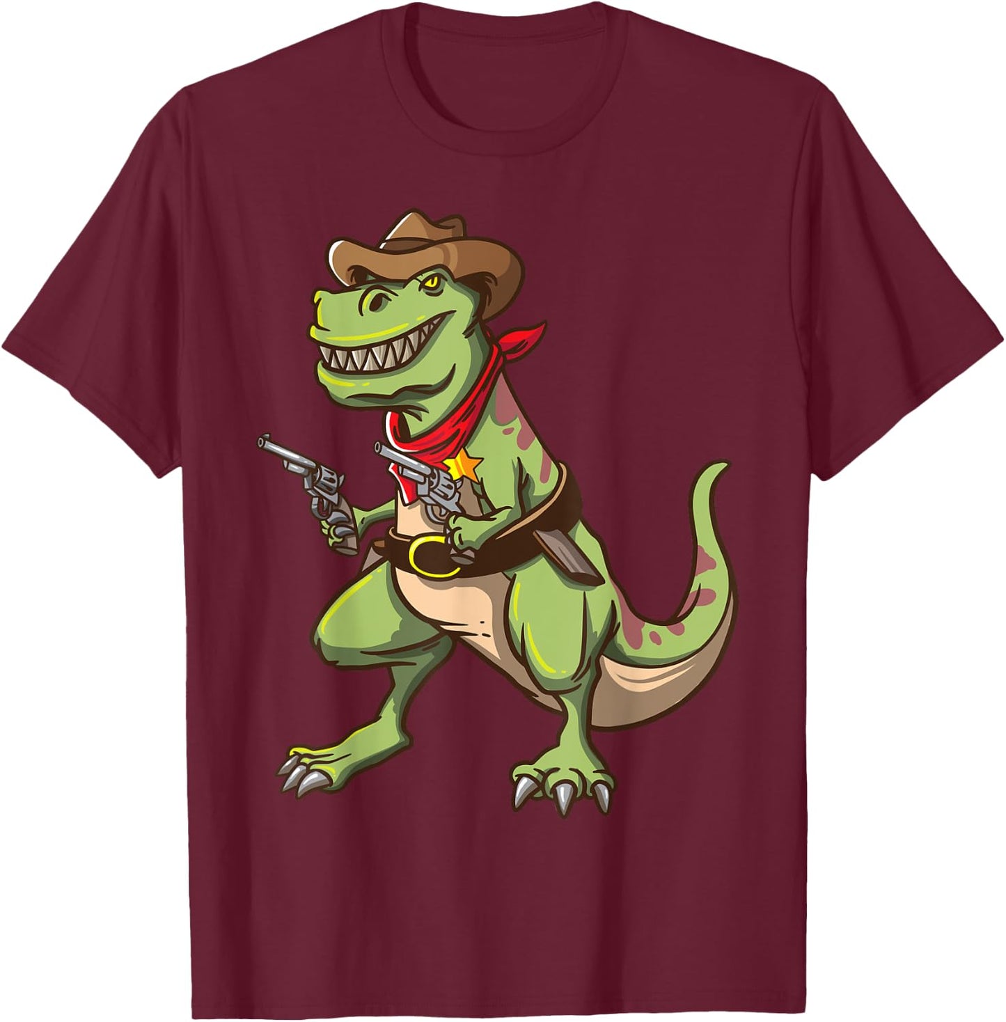 Cowboy T Rex Dinosaur Kids Shirt Wild West Country Boys Gift T-Shirt - T-Shirt | Maroon