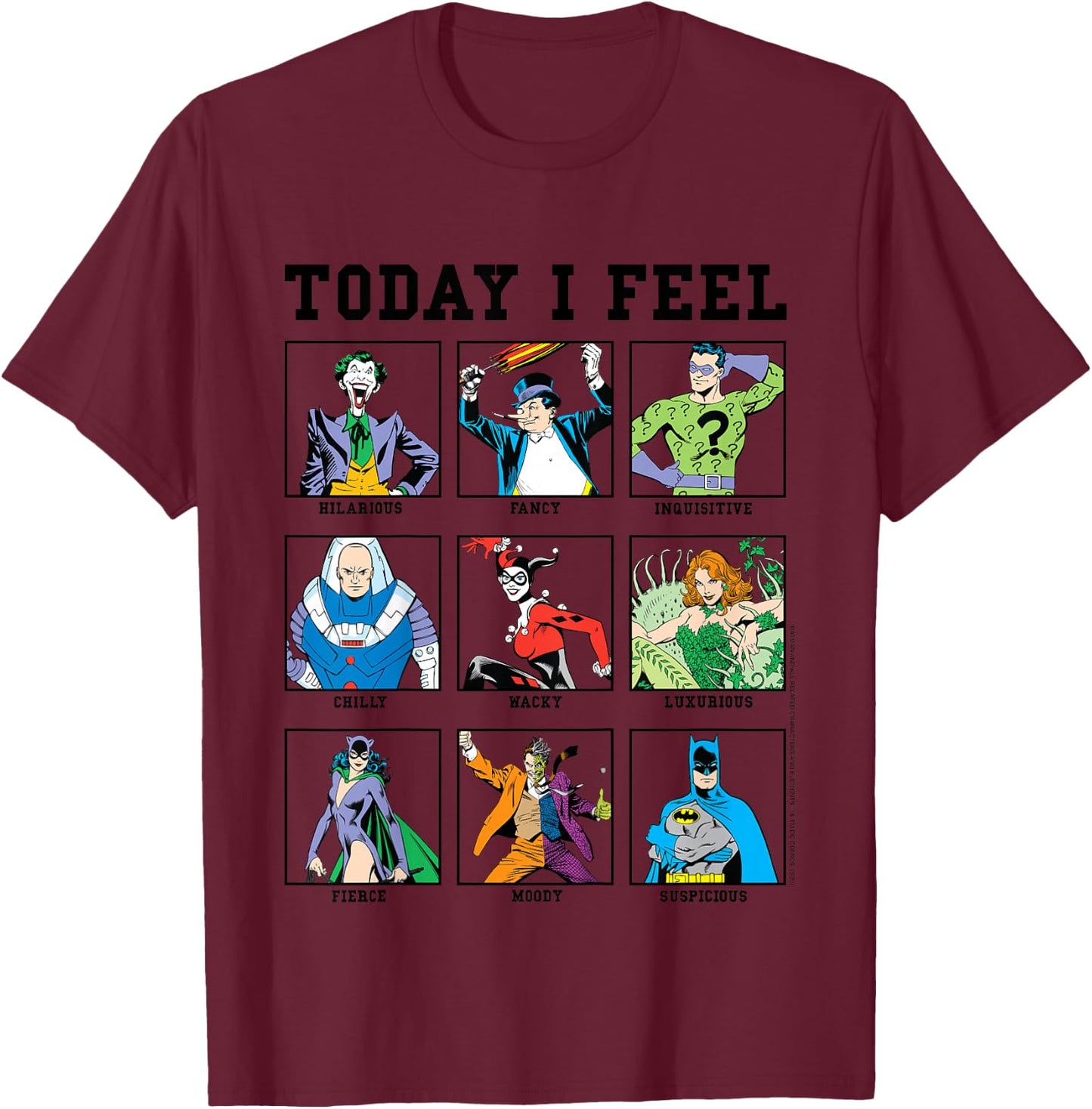 Kids DC Comics Batman Villains Today I Feel Emotional Box Up T-Shirt - T-Shirt | Maroon