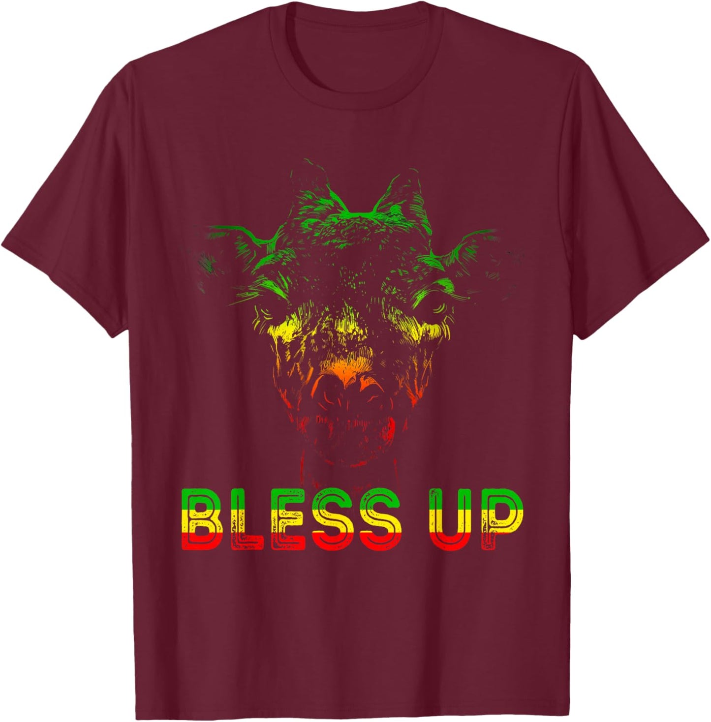 Rasta Reggae Giraffe Bless Up Reggae Flag Jamaica Rastafari T-Shirt - T-Shirt | Maroon