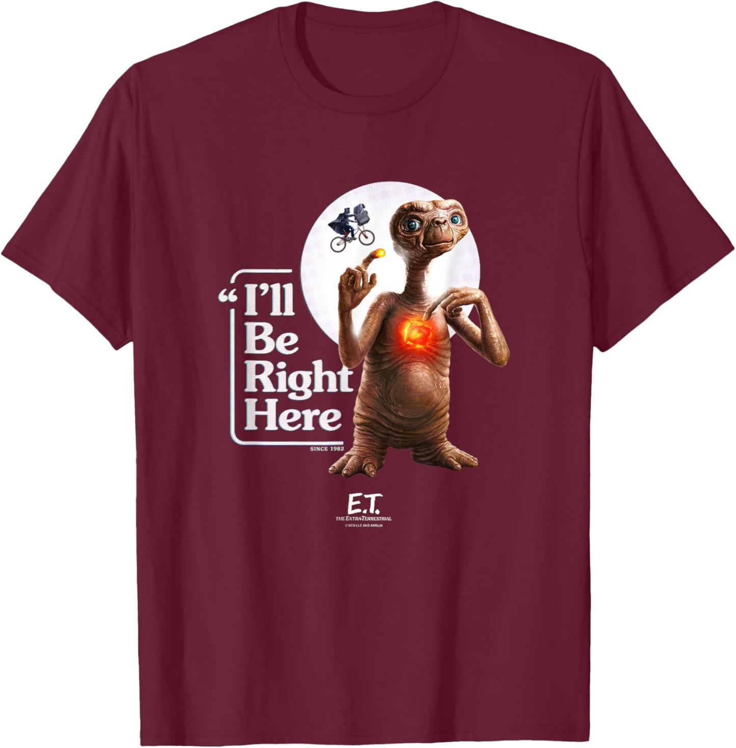 E.T. the Extraterrestrial I'll be Right Here Moon Glow T-Shirt - T-Shirt | Maroon