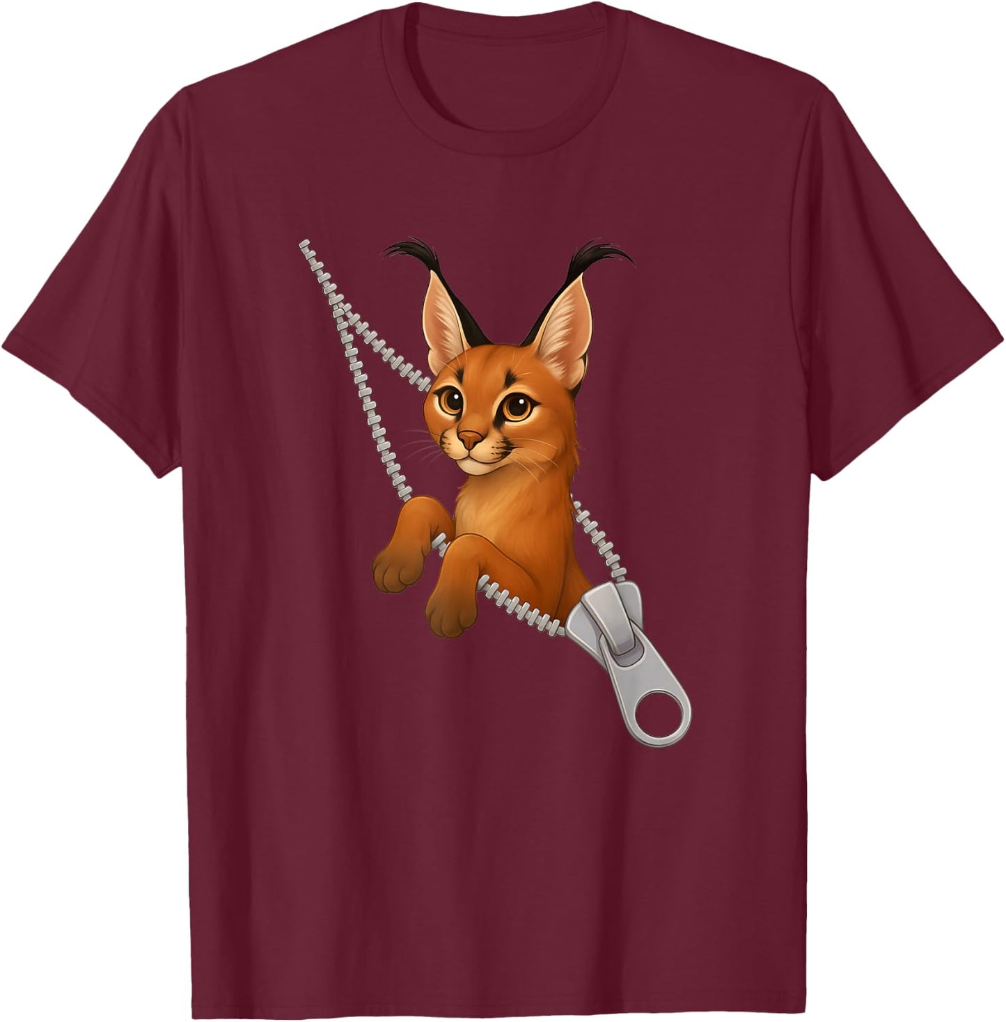Funny Caracal Cat Cute Zipper T-Shirt - T-Shirt | Maroon