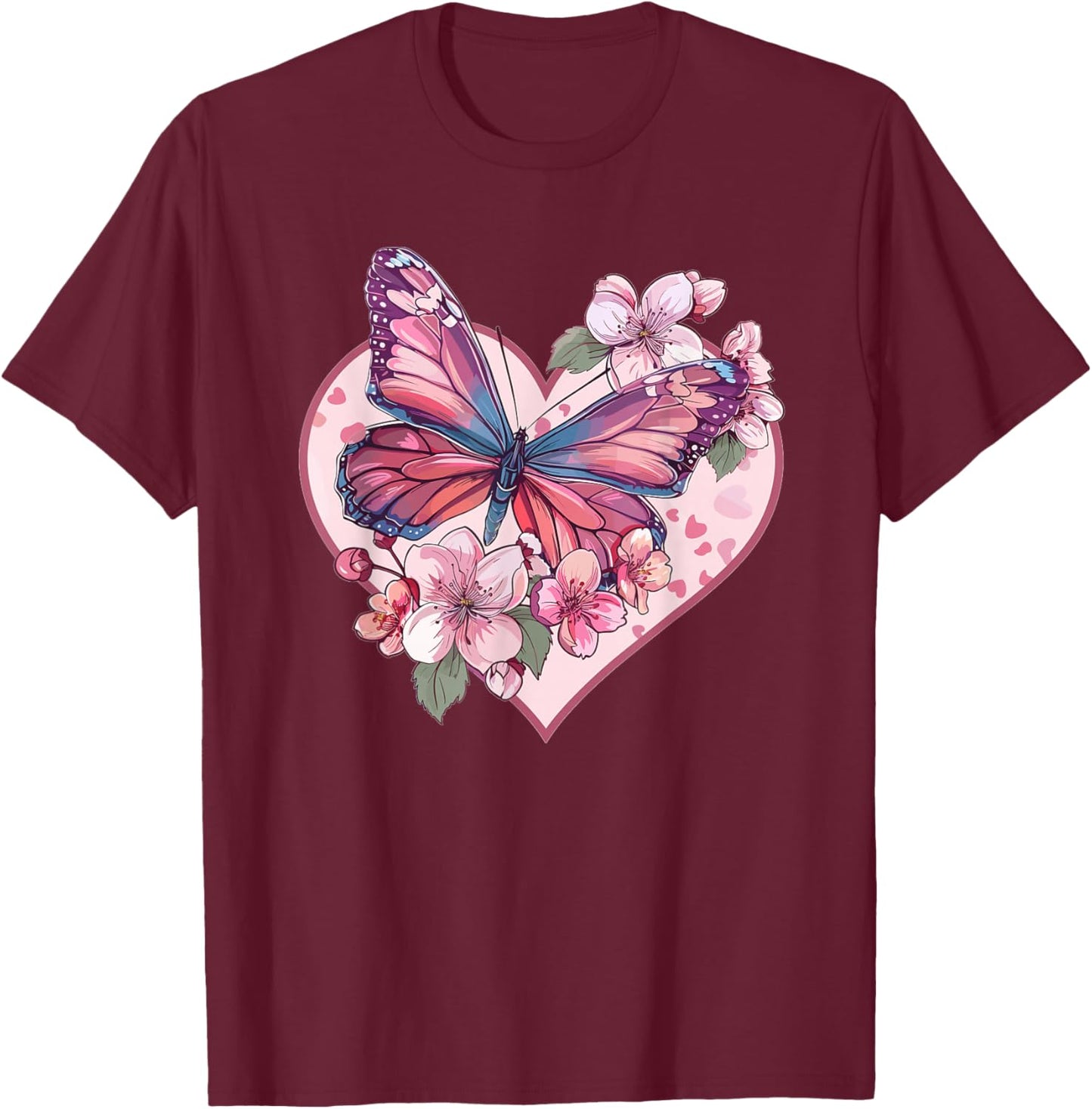 Colorful Butterfly With Flowers I Butterfly T-Shirt - T-Shirt | Maroon