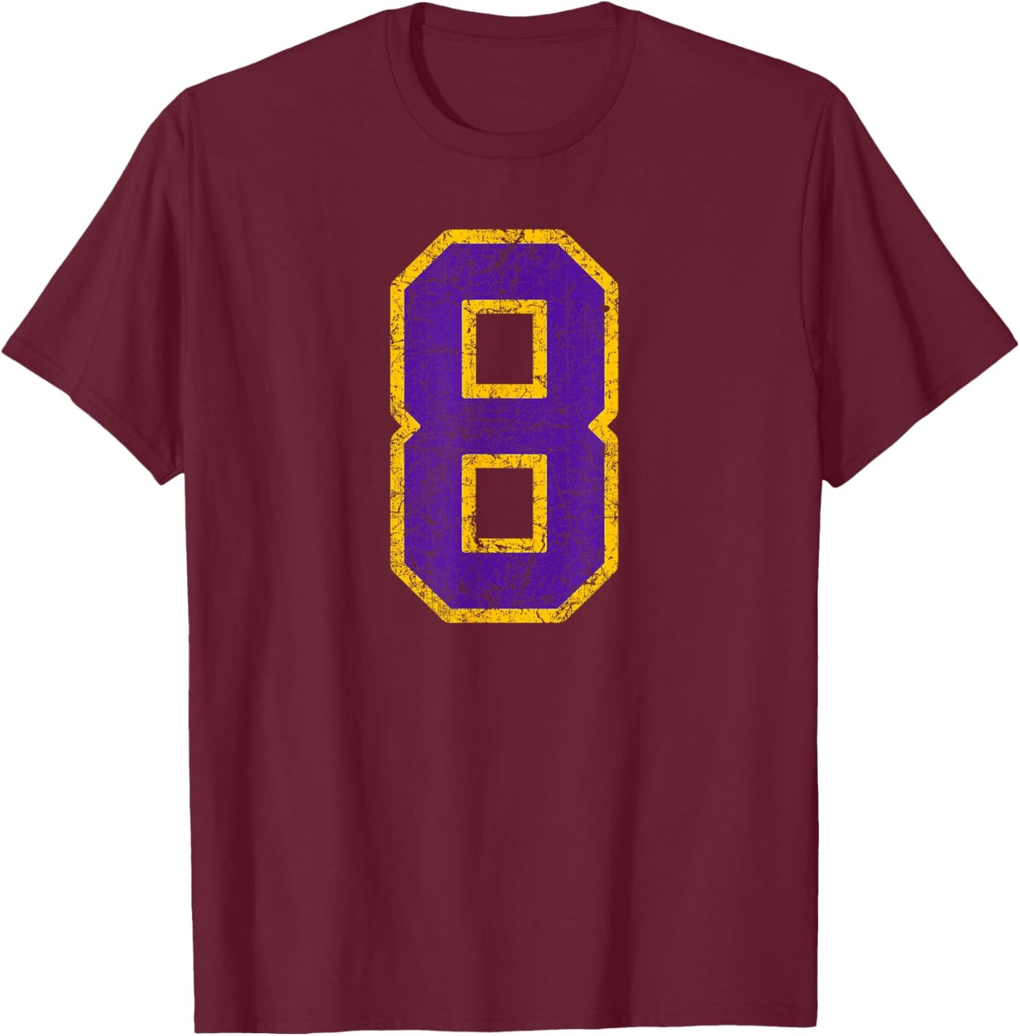 Purple Gold Number 8 Jersey Player Uniform #8 Grunge T-Shirt - T-Shirt | Maroon