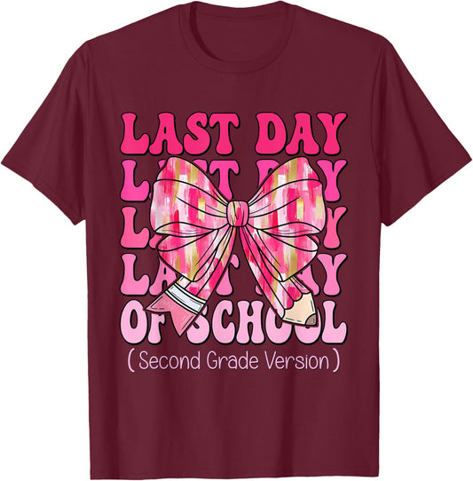 Coquette Bow Pencil Last Day Of School Second Grade Version T-Shirt - T-Shirt | Maroon