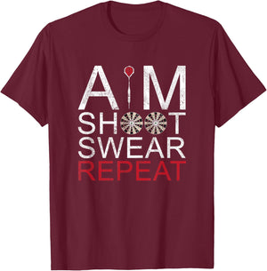 Aim Shoot Swear Repeat Darts Retro Vintage Gift T-Shirt - T-Shirt | Maroon