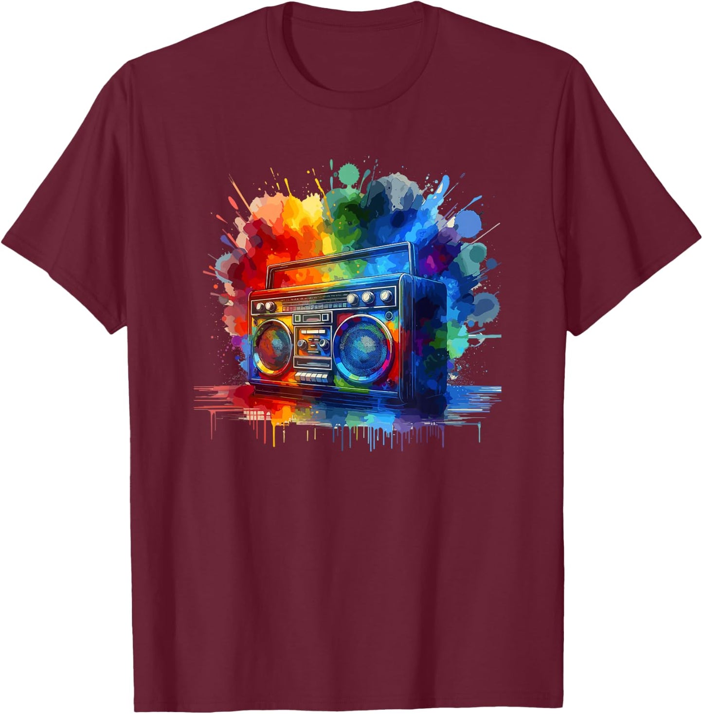 Splash Art Boombox Old School 80s Music Hip Hop T-Shirt - T-Shirt | Maroon